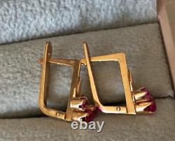 Boucles d'oreilles vintage Or 585 14K Bijoux en rubis pour femmes URSS russe soviétique Rare Ancien 20