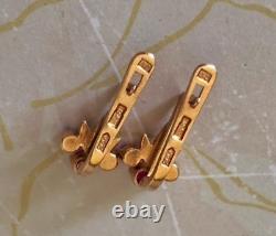 Boucles d'oreilles vintage Or 585 14K Bijoux en rubis pour femmes URSS russe soviétique Rare Ancien 20