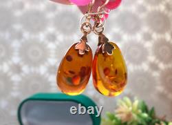 Boucles d'oreilles vintage en or 583 14K avec ambre - Bijoux pour femmes - Marque rare russe soviétique URSS