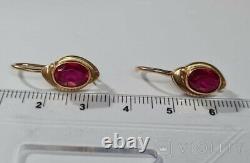 Boucles d'oreilles vintage en or 583 14K avec rubis, bijoux pour femmes, rare ancienne de l'Union soviétique russe