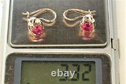 Boucles d'oreilles vintage en or 583 14 carats avec rubis, bijoux pour femmes, rare ancien russe soviétique URSS
