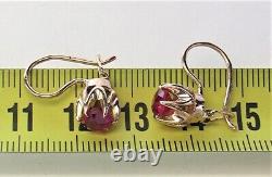 Boucles d'oreilles vintage en or 583 14 carats avec rubis, bijoux pour femmes, rare ancien russe soviétique URSS