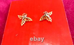 Boucles d'oreilles vintage en or rose 14K URSS bijoux soviétiques ? 583 Feuille d'arbre ajourée