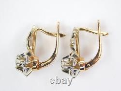 Boucles d'oreilles vintage en or rose 583 14K de Yakoutie avec diamants de l'Union soviétique russe URSS