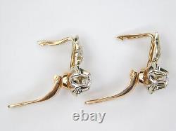 Boucles d'oreilles vintage en or rose 583 14K de Yakoutie avec diamants de l'Union soviétique russe URSS