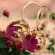 Boucles D'oreilles Vintage Or 583 Rubis Bijoux 14k Femmes Urss Russe Soviétique Rare Ancien 20