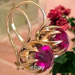 Boucles d'oreilles vintage or 583 rubis bijoux 14K femmes URSS russe soviétique rare ancien 20