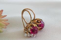Boucles d'oreilles vintage or 583 rubis bijoux 14K femmes URSS russe soviétique rare ancien 20