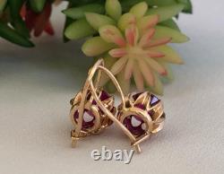 Boucles d'oreilles vintage or 583 rubis bijoux 14K femmes URSS russe soviétique rare ancien 20