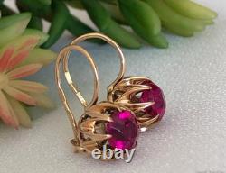 Boucles d'oreilles vintage or 583 rubis bijoux 14K femmes URSS russe soviétique rare ancien 20