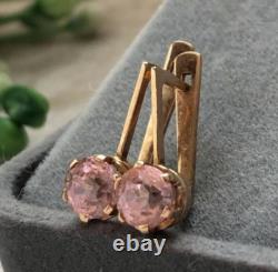 Boucles d'oreilles vintage or 583 saphir bijoux 14K femmes URSS russe soviétique rare