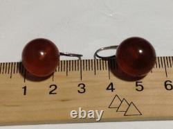 Boucles d'oreilles vintage pour femmes en argent sterling 875 avec ambre naturel de l'URSS soviétique russe