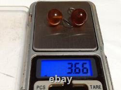 Boucles d'oreilles vintage pour femmes en argent sterling 875 avec ambre naturel de l'URSS soviétique russe