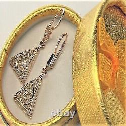 Boucles d'oreilles vintage soviétiques URSS pour femmes en or rose russe 583 14K