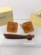 Boutons De Manchette Carrés En Véritable Ambre Baltique De L'urss Soviétique Russe Et Ensemble De Pince à Cravate Russie