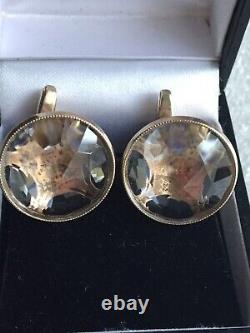 Boutons de manchette en cristal de roche argent 875 argent soviétique russe URSS vintage URAL 11grm