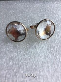 Boutons de manchette en cristal de roche argent 875 argent soviétique russe URSS vintage URAL 11grm