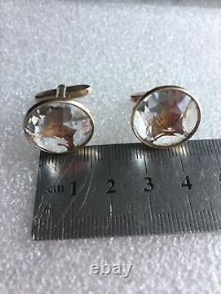 Boutons de manchette en cristal de roche argent 875 argent soviétique russe URSS vintage URAL 11grm
