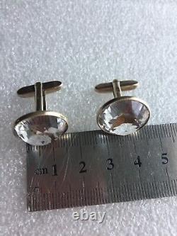 Boutons de manchette en cristal de roche argent 875 argent soviétique russe URSS vintage URAL 11grm