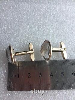 Boutons de manchette en cristal de roche argent 875 argent soviétique russe URSS vintage URAL 11grm
