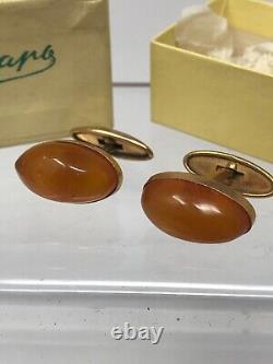 Boutons de manchette ovales en véritable ambre baltique soviétique russe de l'URSS, ensemble Russie