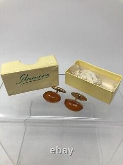 Boutons de manchette ovales en véritable ambre baltique soviétique russe de l'URSS, ensemble Russie