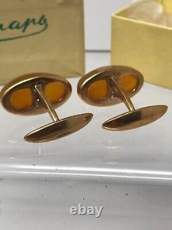 Boutons de manchette ovales en véritable ambre baltique soviétique russe de l'URSS, ensemble Russie