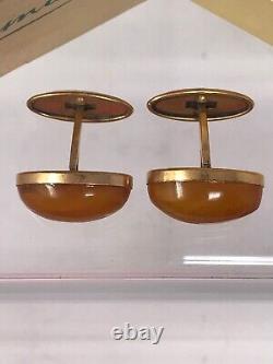 Boutons de manchette ovales en véritable ambre baltique soviétique russe de l'URSS, ensemble Russie