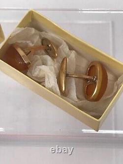 Boutons de manchette ovales en véritable ambre baltique soviétique russe de l'URSS, ensemble Russie