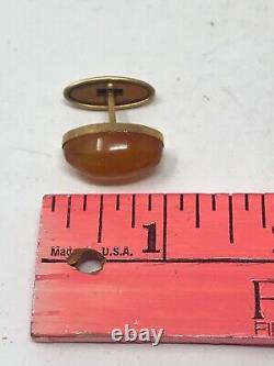 Boutons de manchette ovales en véritable ambre baltique soviétique russe de l'URSS, ensemble Russie