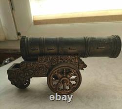 Canon antique en bronze du tsar russe avec roues de chariot soviétique de l'URSS - Grand, rare et vieux 20