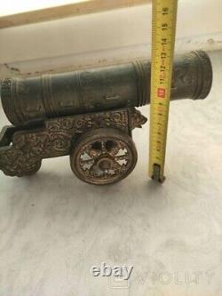 Canon antique en bronze du tsar russe avec roues de chariot soviétique de l'URSS - Grand, rare et vieux 20