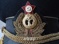Casquette à visière d'officier de haut rang de la Marine soviétique (russe, URSS) marquée 1960.
