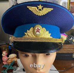 Casquette de visière militaire des forces aériennes soviétiques russes GÉNÉRAL des années 1970 URSS Taille 57
