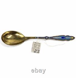 Cuillère à confiture vintage en argent 916 émaillé soviétique cloisonné russe 50g URSS avec boîte