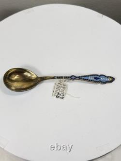 Cuillère à confiture vintage en argent 916 émaillé soviétique cloisonné russe 50g URSS avec boîte