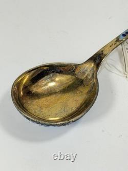 Cuillère à confiture vintage en argent 916 émaillé soviétique cloisonné russe 50g URSS avec boîte