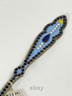 Cuillère à confiture vintage en argent 916 émaillé soviétique cloisonné russe 50g URSS avec boîte