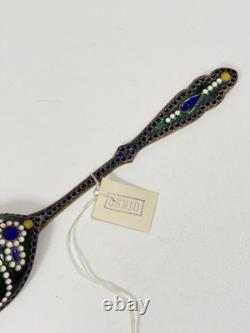 Cuillère en émail en argent soviétique vintage 916 Cloisonné cuillère à confiture 53g URSS boîte