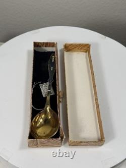Cuillère en émail en argent soviétique vintage 916 Cloisonné cuillère à confiture 53g URSS boîte