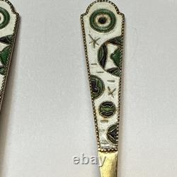 Cuillères en émail vintage Leningrad 875 en argent russe / soviétique lot de 4