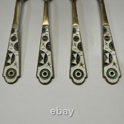Cuillères en émail vintage Leningrad 875 en argent russe / soviétique lot de 4