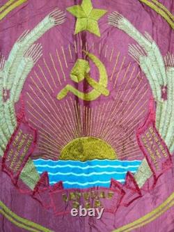 Drapeau ou bannière brodée vintage de la WWII URSS Russie, broderie de l'Union soviétique