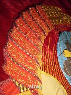 ÉNORME Drapeau bannière en velours d'origine vintage russe URSS soviétique avec l'effigie de Lénine TRÈS RARE