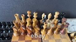 Échecs en bois vintage soviétiques URSS russe Lot méga rare d'échiquier en bois et d'horloge d'échecs