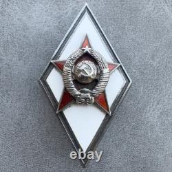 Écusson en émail original de l'Académie Militaire des Rhombes Argentés Soviétiques Russes URSS Rare