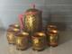 Ensemble Khokhloma Vintage Russe Urss Soviétique Peint à La Main 6 Tasses Et Pichet Couvert