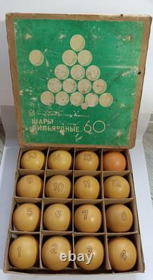 Ensemble complet de 16 billes de billard soviétiques russes vintage rares URSS 60 mm