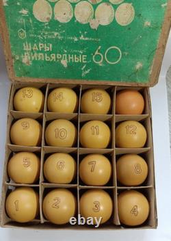 Ensemble complet de 16 billes de billard soviétiques russes vintage rares URSS 60 mm