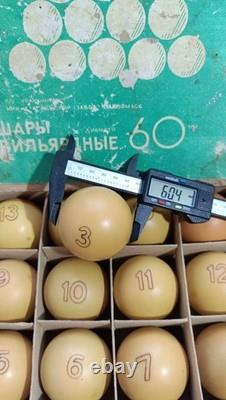 Ensemble complet de 16 billes de billard soviétiques russes vintage rares URSS 60 mm